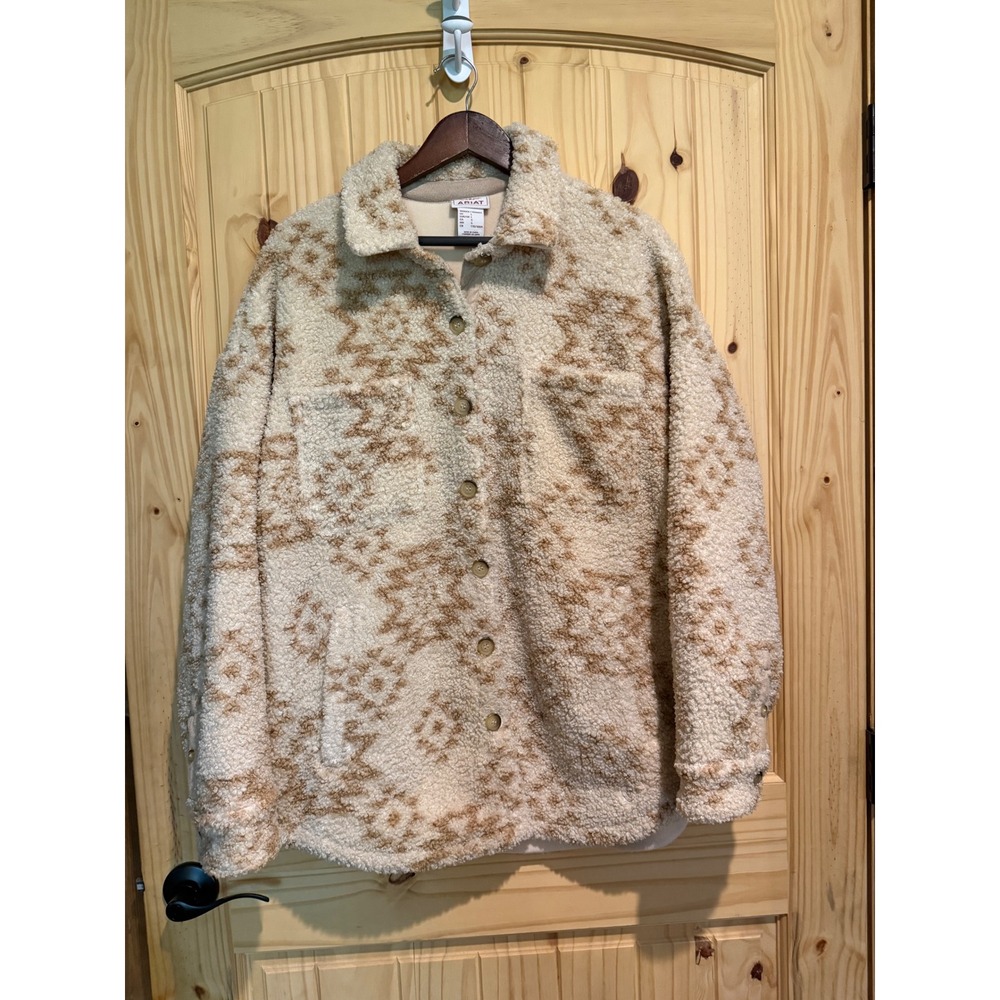 Ariat Women's Natural Southwest Sherpa Shirt Jacket Size Large Aztec